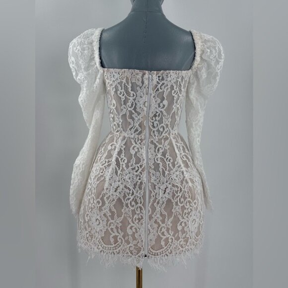 🆕 BRONX & BANCO 🧿 NWOT Colette Lace Long Sleeve Mini Dress, White Sz XS / US 2 - Picture 8 of 16